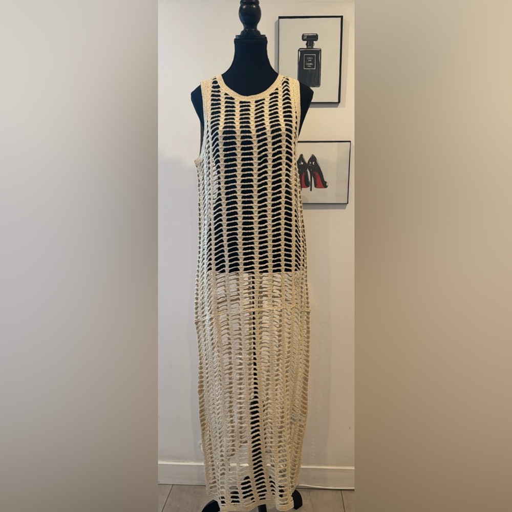 Zara Crochet Knit Maxi Dress Resort Cover Up Size S/ Ecru